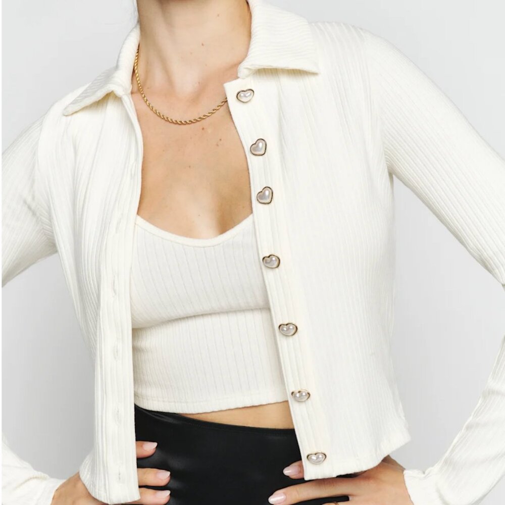 Reformation Tommie Knit Cardigan Set Fior Di Latte - Size XS